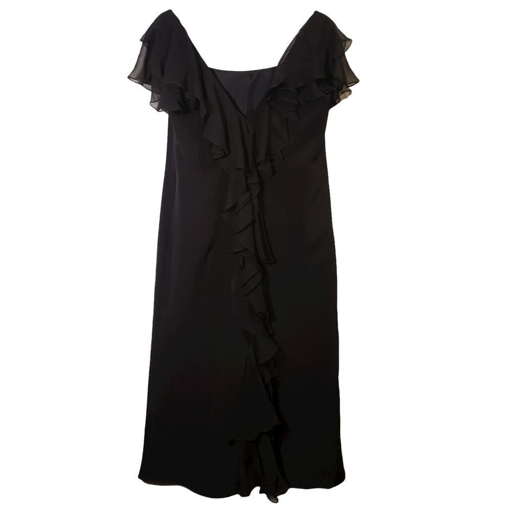 Rickie Freeman Teri Jon 100% Silk Straight Dress Black Women's Size 10 - Picture 4 of 7
